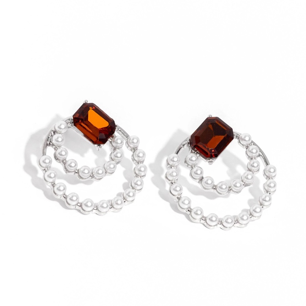 Elegant Silver and Brown Gemstone Earrings